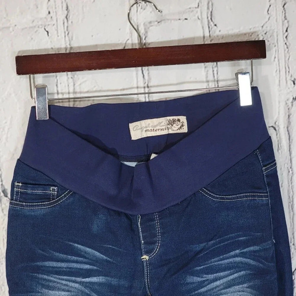 Angel Kiss Maternity Jeans Womens Medium Blue Denim Pull On Stretch Jegging - Picture 2 of 4
